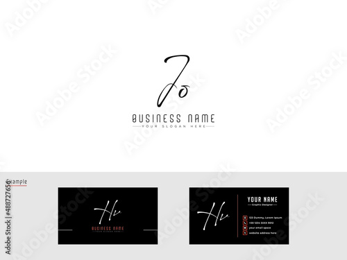 Classic Letter JO Logo, New Signature calligraphy jo logo image with Clean business card