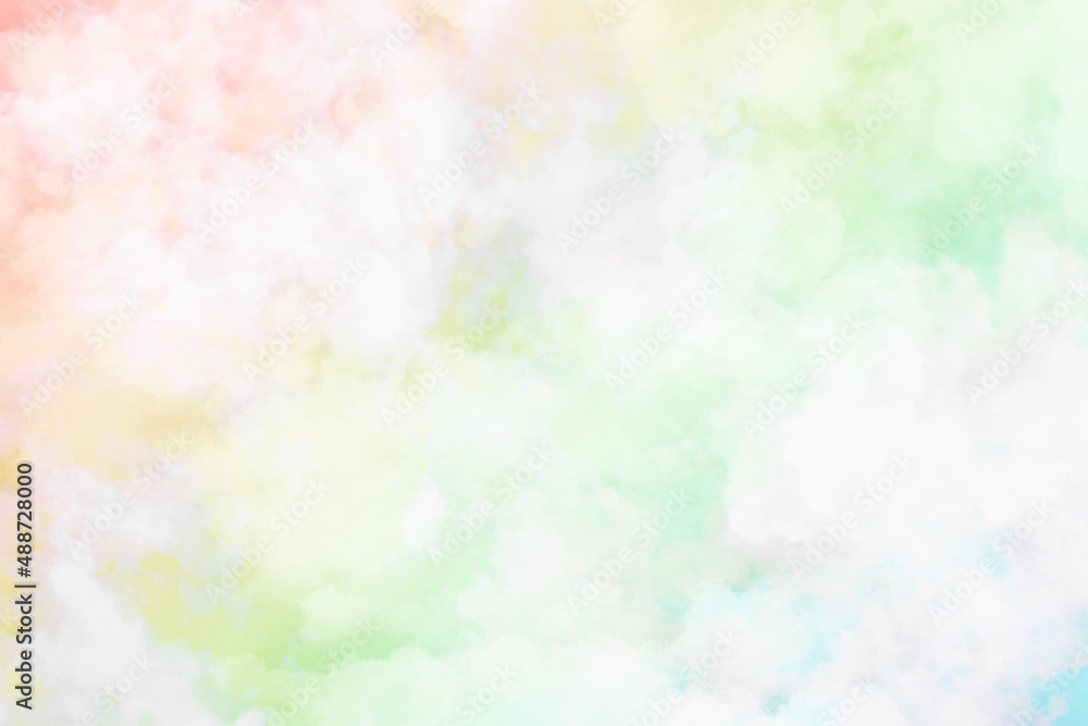 抽象背景）淡い虹色の雲　幻想的　グラデーション　ふわふわ　イースター　パステルカラー