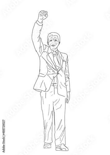 Vector line drawing of Nelson Mandela 