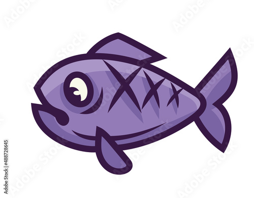Fish in cartoon style. Underwater dweller side view.