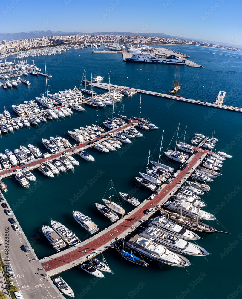 Club de Mar Mallorca, aerial view of the pontoons, Balearic Islands, Spain
