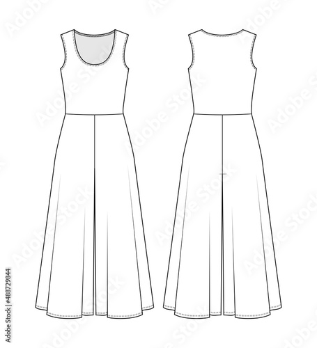 Fashion techical drawing of jersey jumpsuit