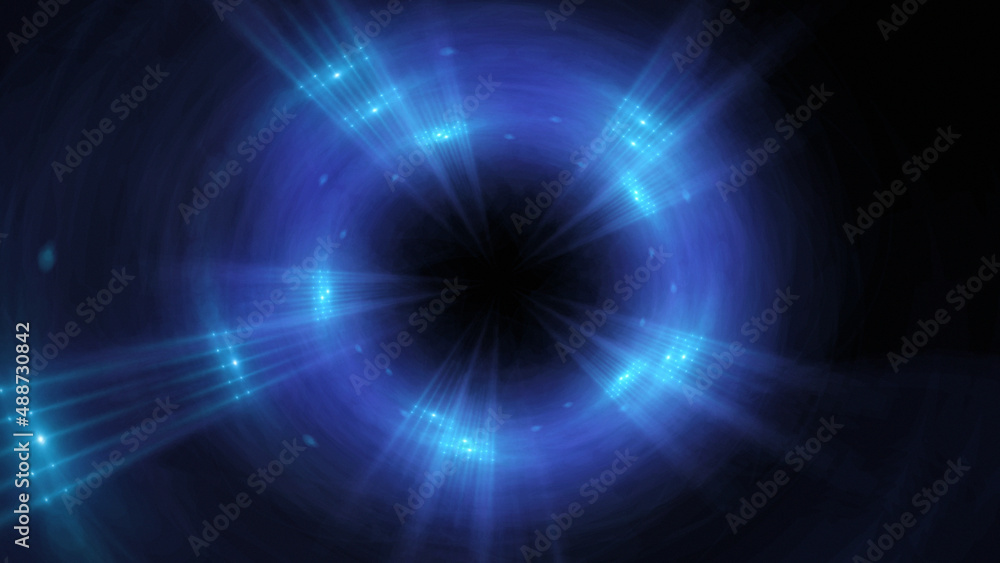 Bright abstract background with leaks. Blurred lighting tunnel. Magic portal. Vivid sphere lens