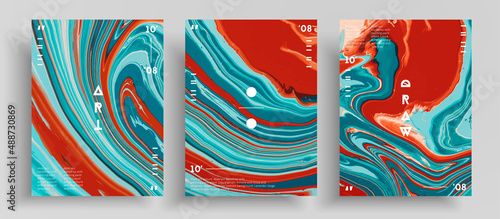 Abstract vector placard, texture pack of fluid art covers. Trendy background that can be used for design cover, poster, brochure and etc. Colorful creative iridescent artwork.
