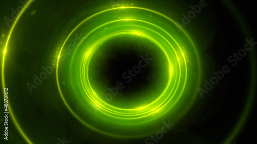 Bright abstract background with leaks. Blurred lighting tunnel. Magic portal. Vivid sphere lens