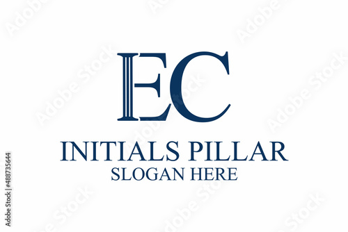 legal pillar logo, initial letter e/c. premium vector