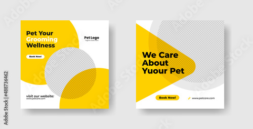 pet care social media post template. animal care service promotional banner pet social media post 