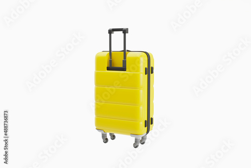 Trendy realistic yellow plastic modern suitcase isolated 3d render 3d illustration