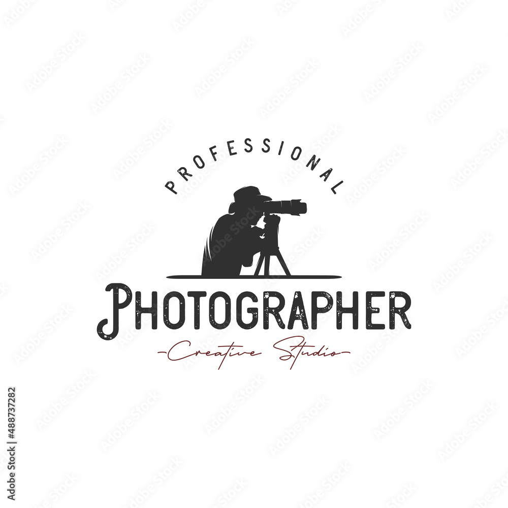 Vintage silhouette photographer logo design concept