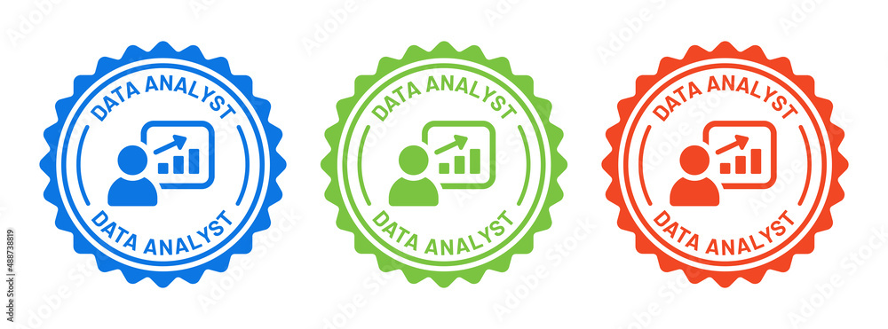 Data analyst icon set in colorful design. Analyst man with growth chart icon.  Stock Vector | Adobe Stock