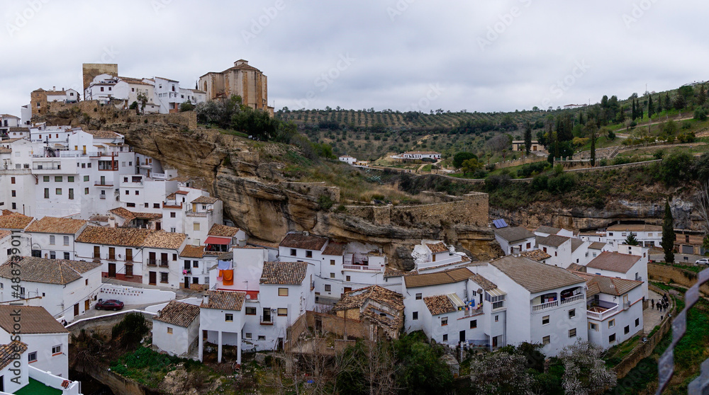 panorama view of the landmark town of Setenil de las Bodegas in Andalusia