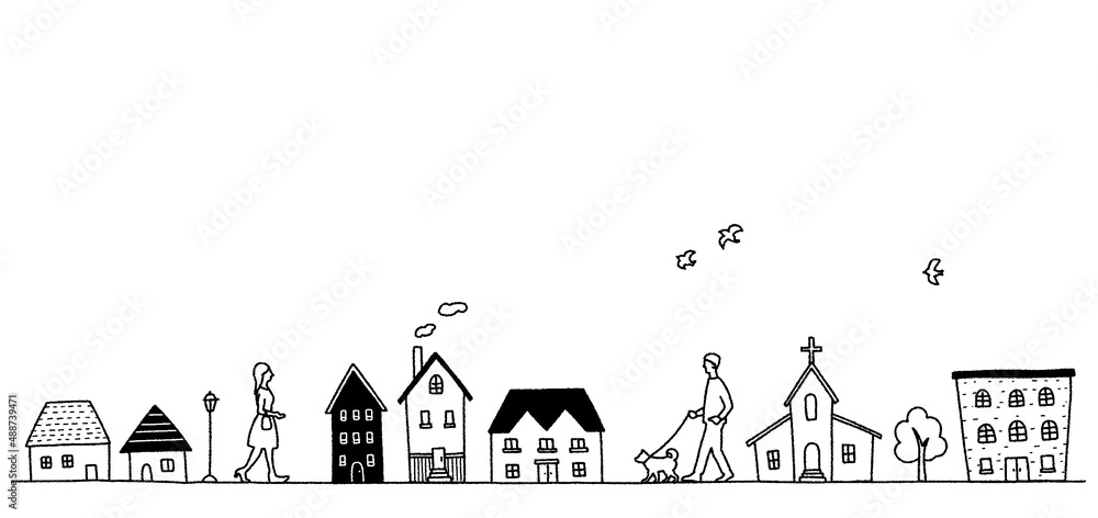 手描きテクスチャの町並み風景 背景素材 手描きテクスチャの町並み風景 背景素材