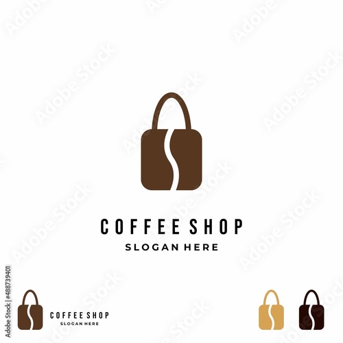 coffee shop logo design illustration, coffee store logo icon, coffee bean combine with bag
