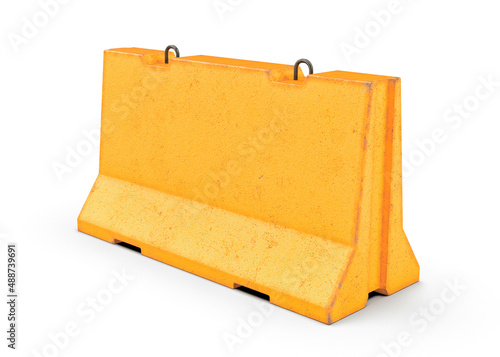 Concrete road parapet painted yellow isolated on white background (safety barriers)