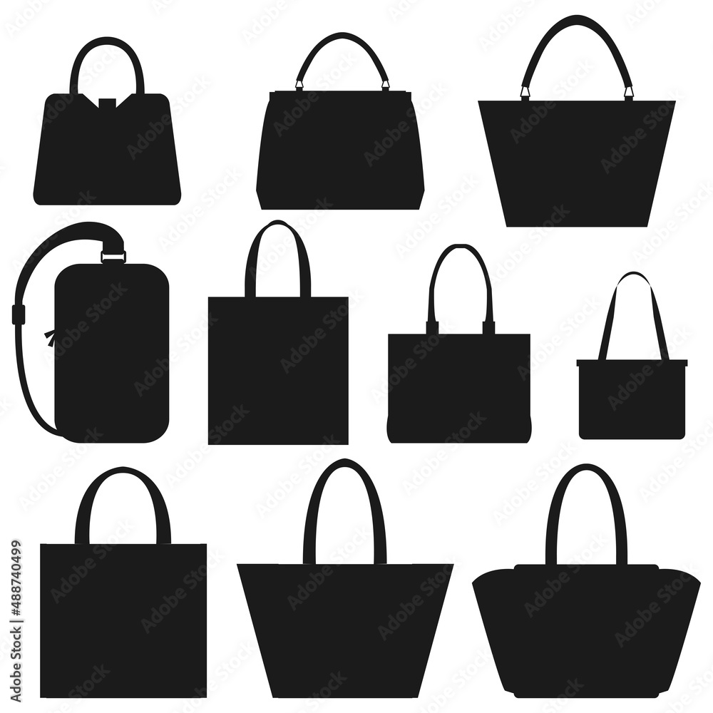 手提げバックのシエルエットのイラストセット ベクター 手提げバックのシエルエットのイラストセット ベクター