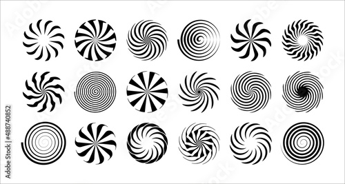 Set of round vector shapes, optical illusion funnels