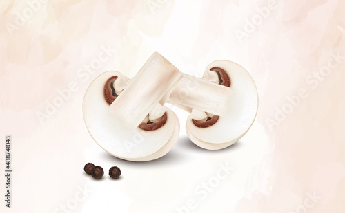 Mushroom vegetable slices with black pepper seed - Vector illustration
