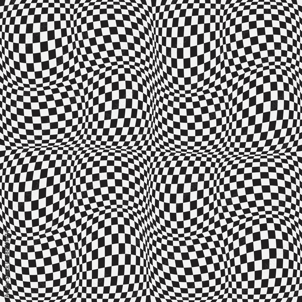 Optical illusion 3D of chess cells. A black and white vector that looks ...