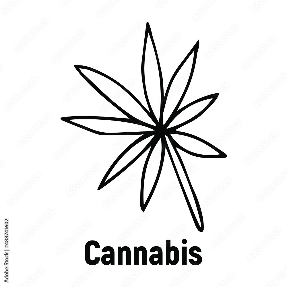 Cannabis leaf. Contour marijuana icon. Outline symbol of legal medical drug. Hand drawn cartoon illustration. Isolated vector sign in doodle style on white background Cannabis leaf. Contour marijuana icon. Outline symbol of legal medical drug. Hand drawn cartoon illustration. Isolated vector sign in doodle style on white background