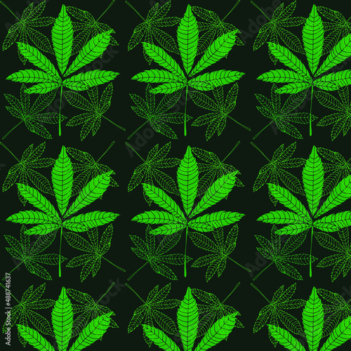 Cannabis leaves seamless pattern, background. Vector illustration in green colors.