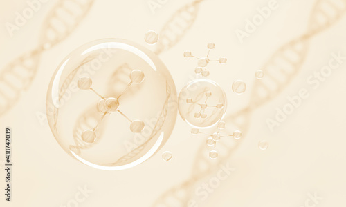 Molecule inside Liquid Bubble. skin care cosmetics, 3d illustration