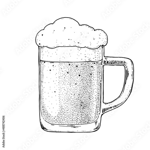 Fototapet Glass of beer sketch. Hand drawn vector illustration. Beer mug.
