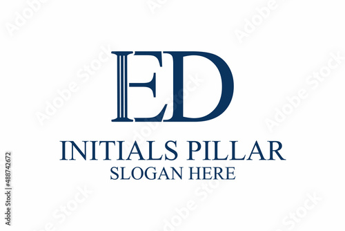 legal pillar logo, initial letter e/d. premium vector