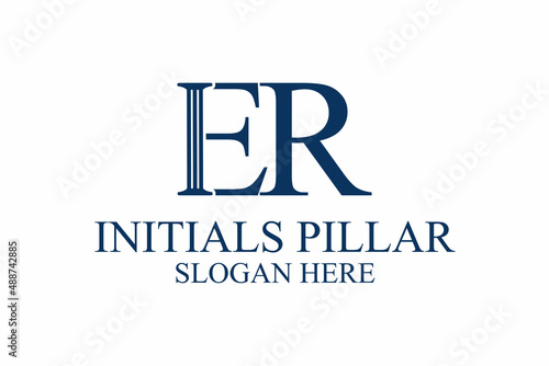 legal pillar logo, initial letter e/r. premium vector