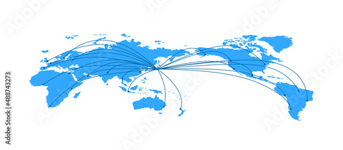 パースのある世界地図　ネットワークイメージ　ベクター素材