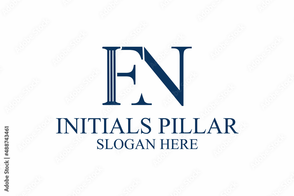 legal pillar logo, initial letter f/n. premium vector