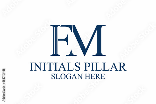 legal pillar logo, initial letter f/m. premium vector