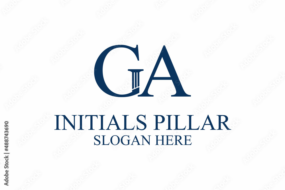 legal pillar logo, initial letter g/a. premium vector