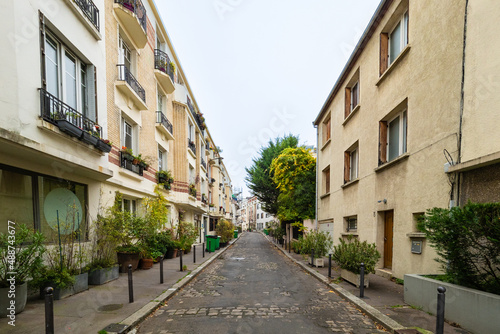 Paris  France - November 15th 2021  Quiet housing area without parked cars on the residential street.
