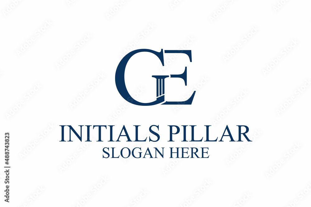 legal pillar logo, initial letter g/e. premium vector