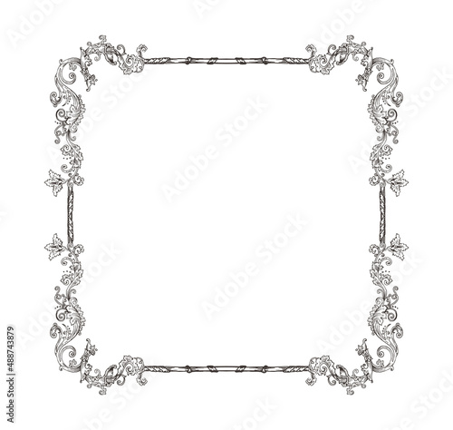 Vector square decorative frame in Baroque Victorian vintage retro style