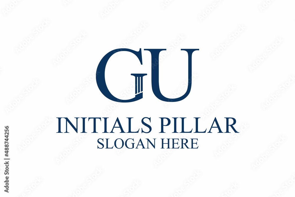 legal pillar logo, initial letter g/u. premium vector