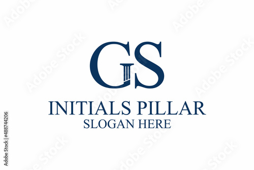 legal pillar logo, initial letter g/s. premium vector