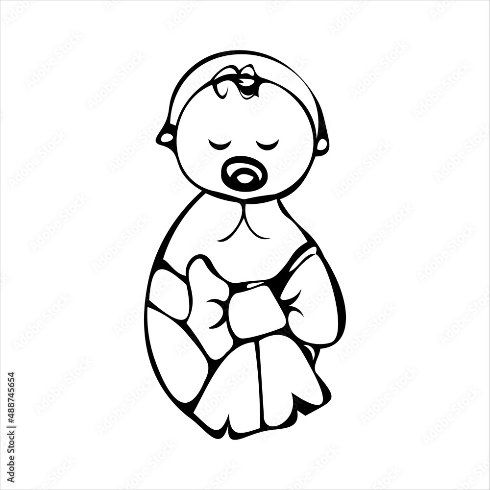 Vector image swaddled baby in doodle style Vector image swaddled baby in doodle style