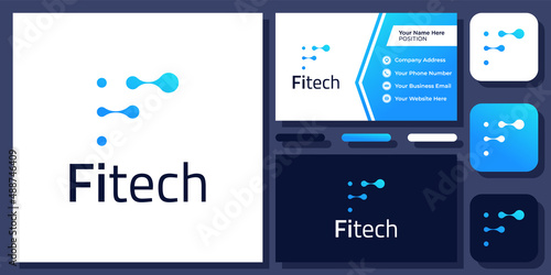 Initial Letter F Digital Technology Molecule Connection Abstract Vector Logo Design with Business Card