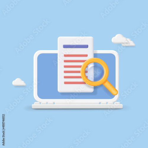 Monitoring icon. Search in inernet web net, monitor laptop and magnifire glass. Searching concept