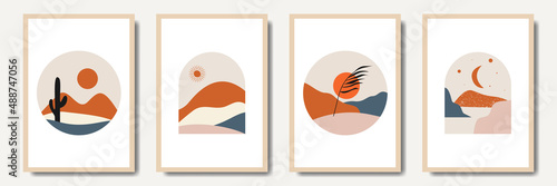 Minimalist collection modern abstract leaves tropical botanical bohemian style, poster, print, wall, decor, boho