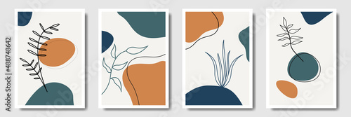 Minimalist collection modern abstract leaves tropical botanical bohemian style, poster, print, wall, decor, boho