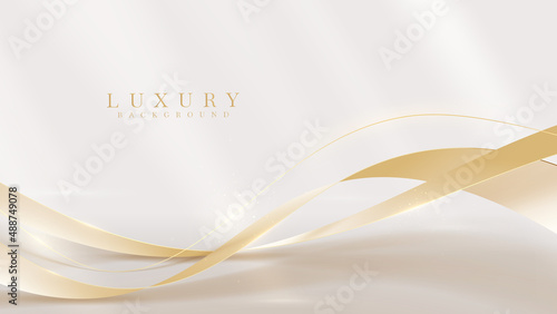 Elegant background with golden ribbon elements and glitter light effect decoration.