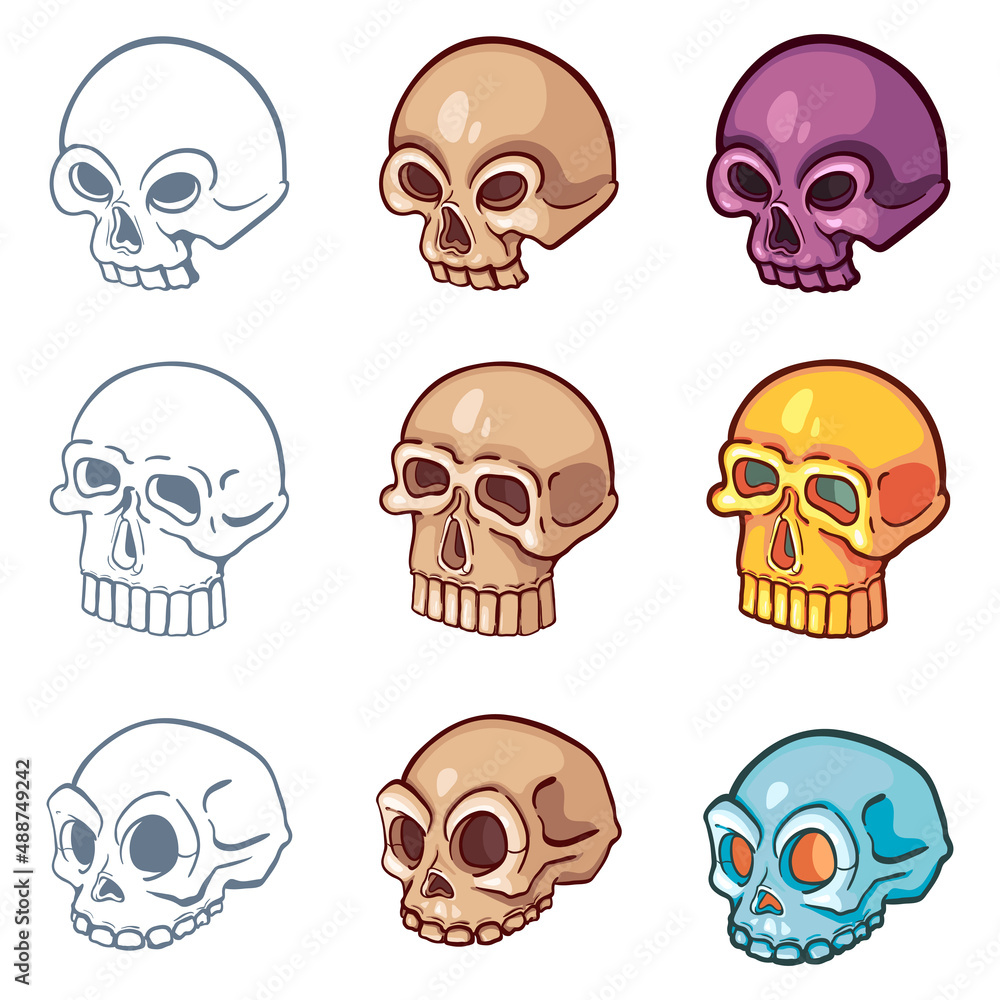 Vector Set of Cartoon Skull Icons