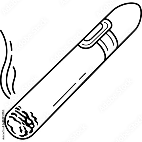 Close-up of a havana cigar with smoke. Vector outline illustration.
