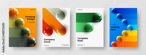Unique realistic balls banner concept set. Amazing catalog cover A4 design vector layout composition. © kitka
