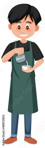 A barista cartoon character on white background