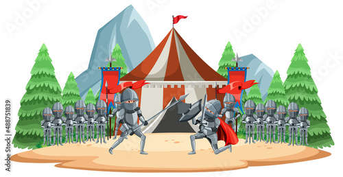 Medieval knights fighting in a battle