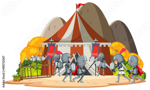 Medieval knights fighting in a battle