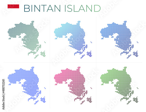 Bintan Island dotted map set. Map of Bintan Island in dotted style. Borders of the island filled with beautiful smooth gradient circles. Powerful vector illustration.